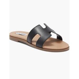 Steve Madden Hoku Leather Slip On Flat Slide Sandals Black Women's Size 6M NWT